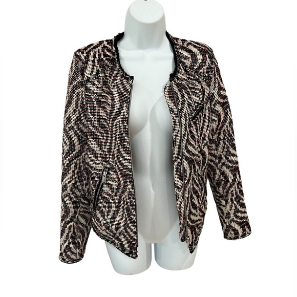 Zara Woman black white and red animal print zipper jacket blazer size XS - Picture 2 of 9